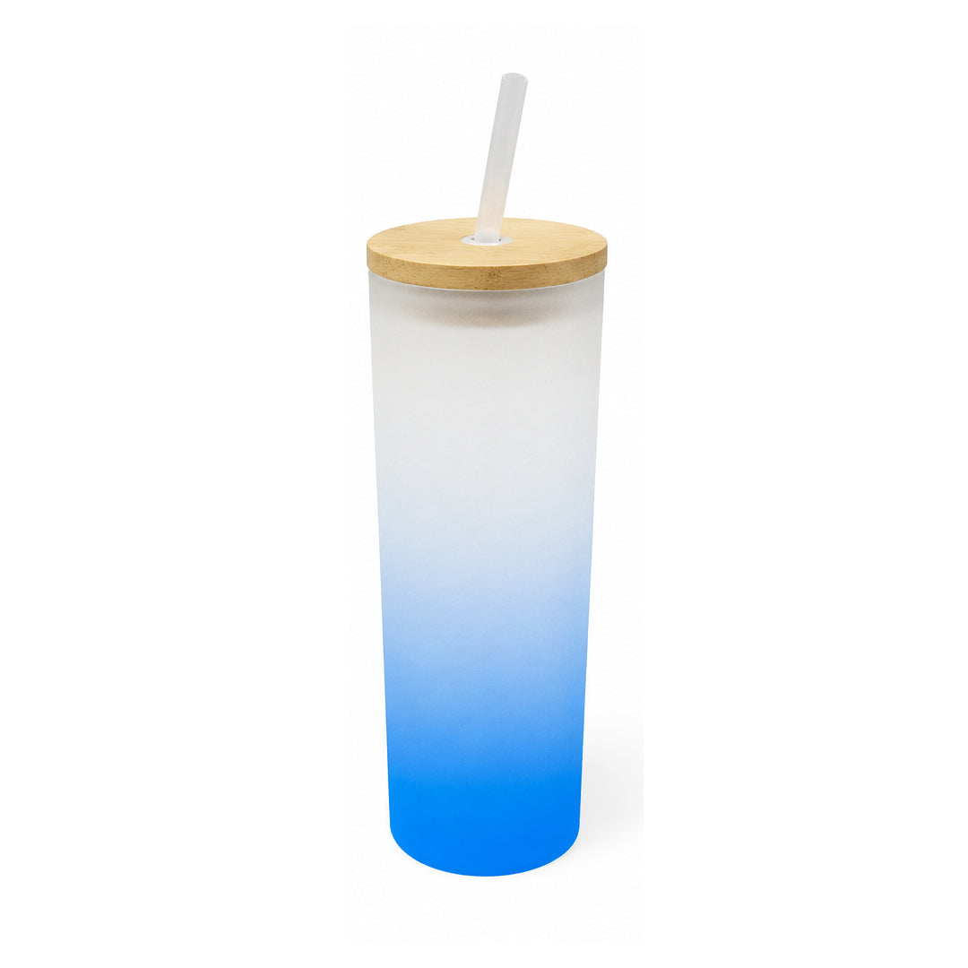 Skinny Glass Tumbler with Bamboo Lid and Straw for Sublimation | 690 mL