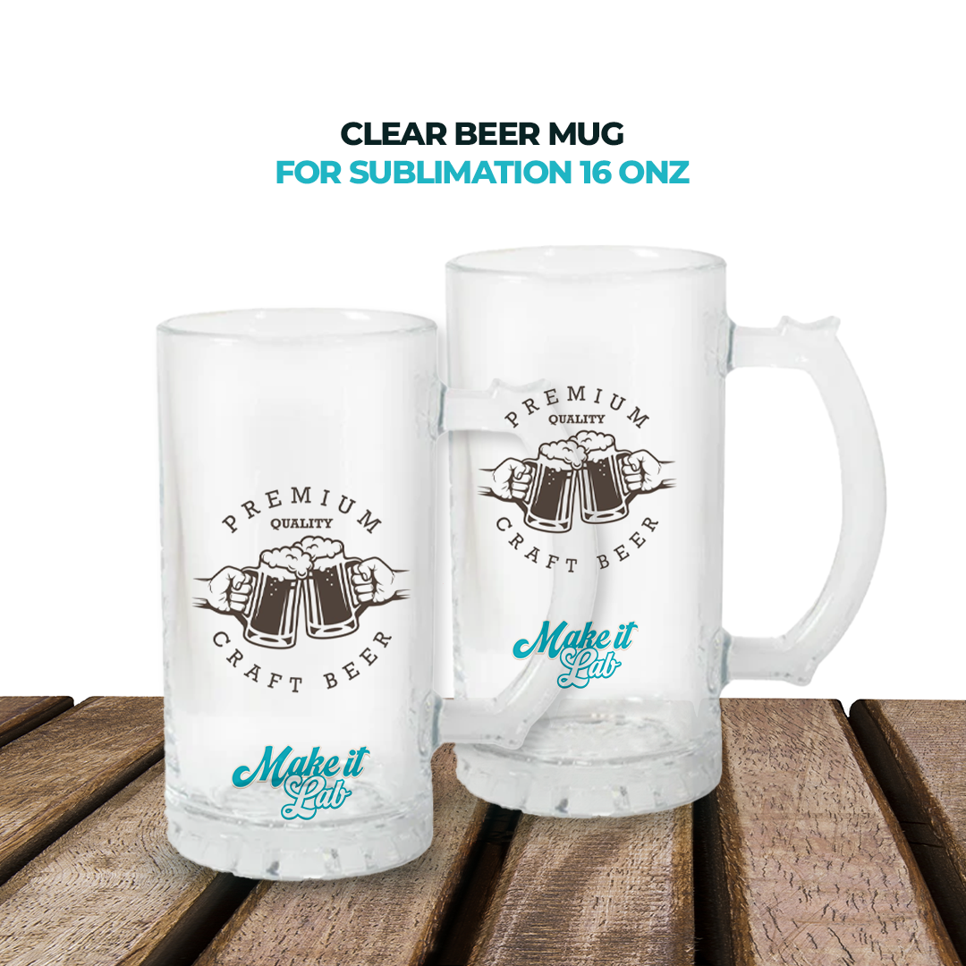 Clear Beer Mugs for Sublimation 16 oz  Add your Photo Text or Graphic Design on Personalize Beer Mug. (Box of 6, 12 and 36 units)