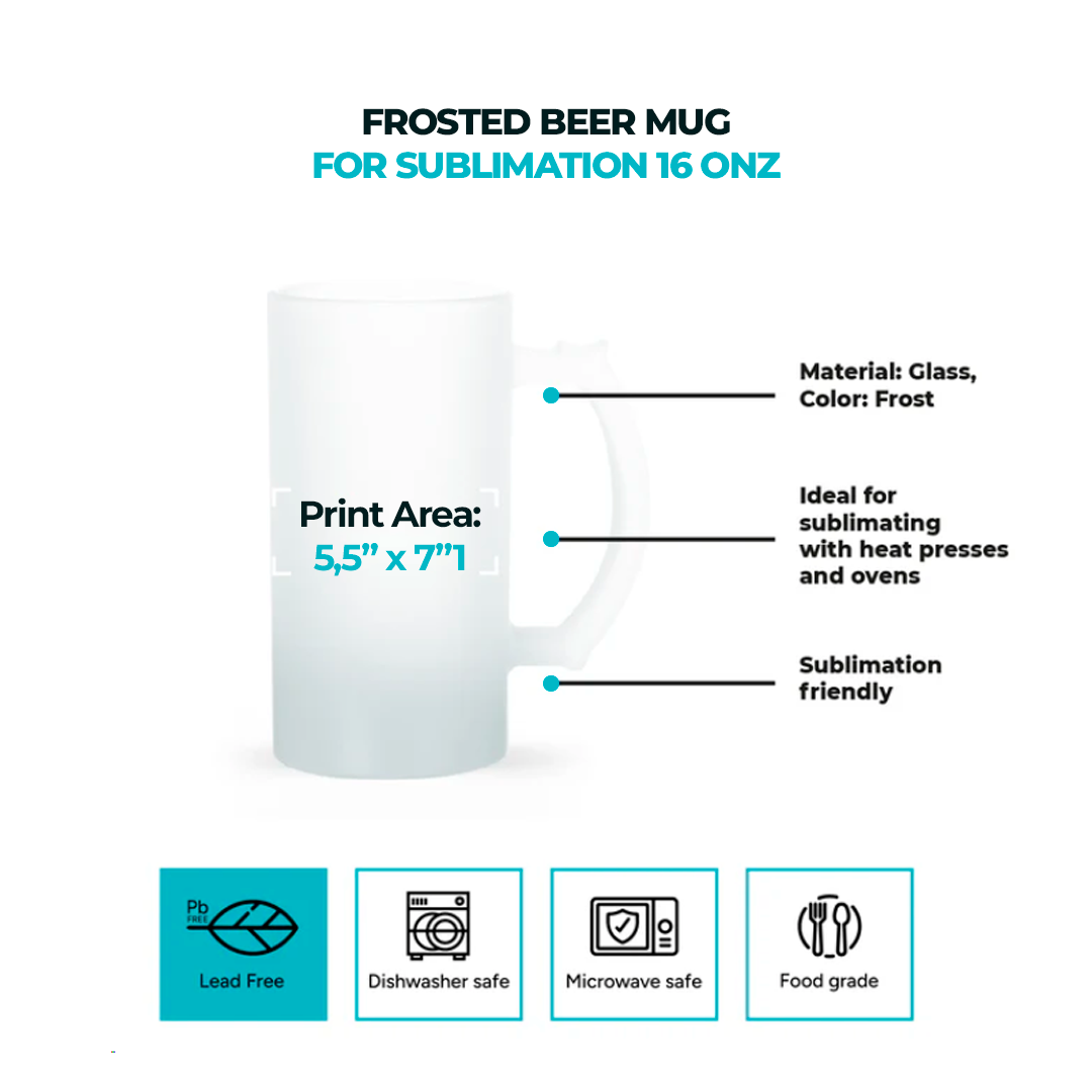 Frosted Beer Mugs for Sublimation 16 Oz