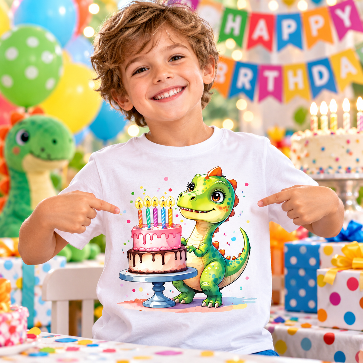 Printed DTF Sheets by Yards - Cute Birthday Dinosaurs