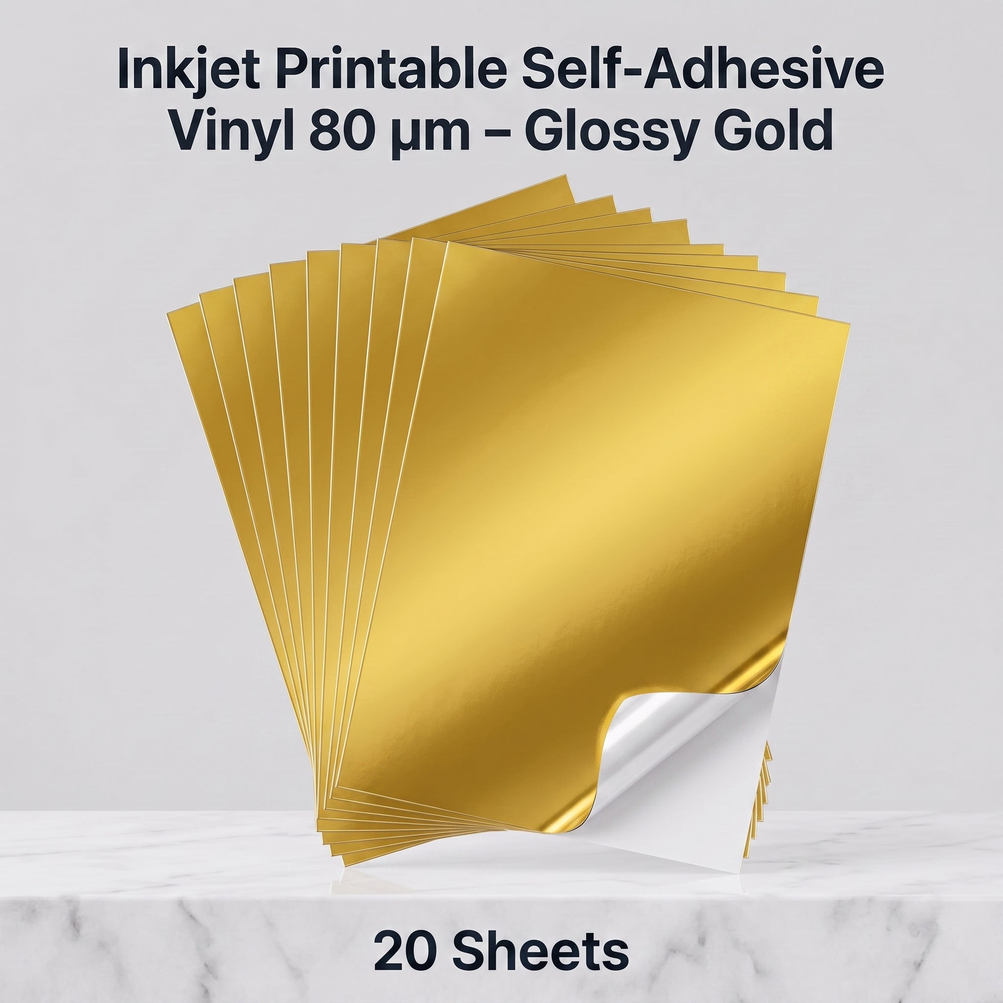 Self-Adhesive Inkjet Printable Vinyl Bright Gold 80 µm | 20 Sheets