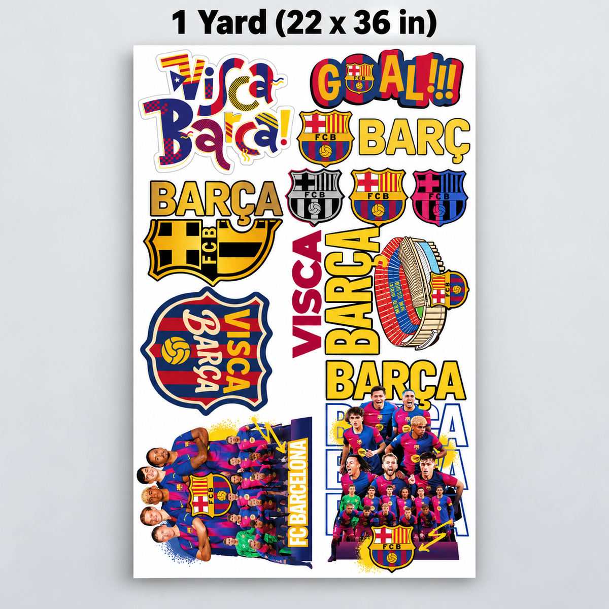 Printed DTF Sheets by Yards - Barcelona Soccer Spirit Designs