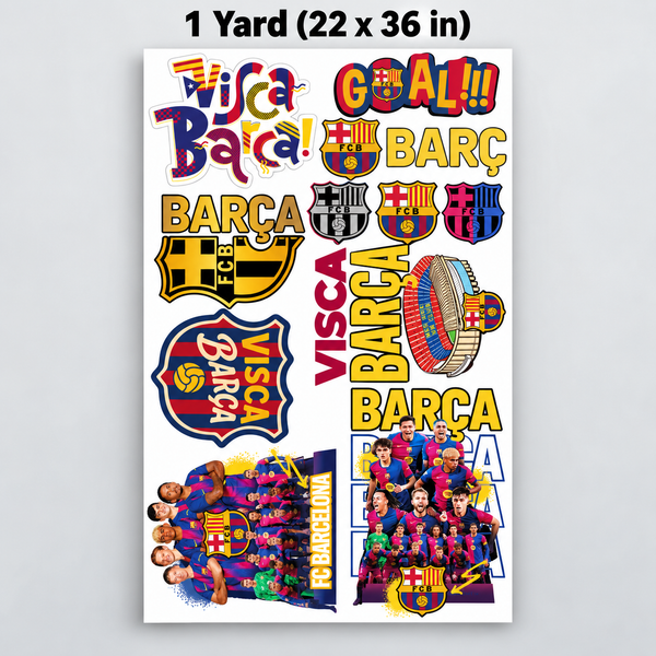 Printed DTF Sheets by Yards - Barcelona Soccer Spirit Designs