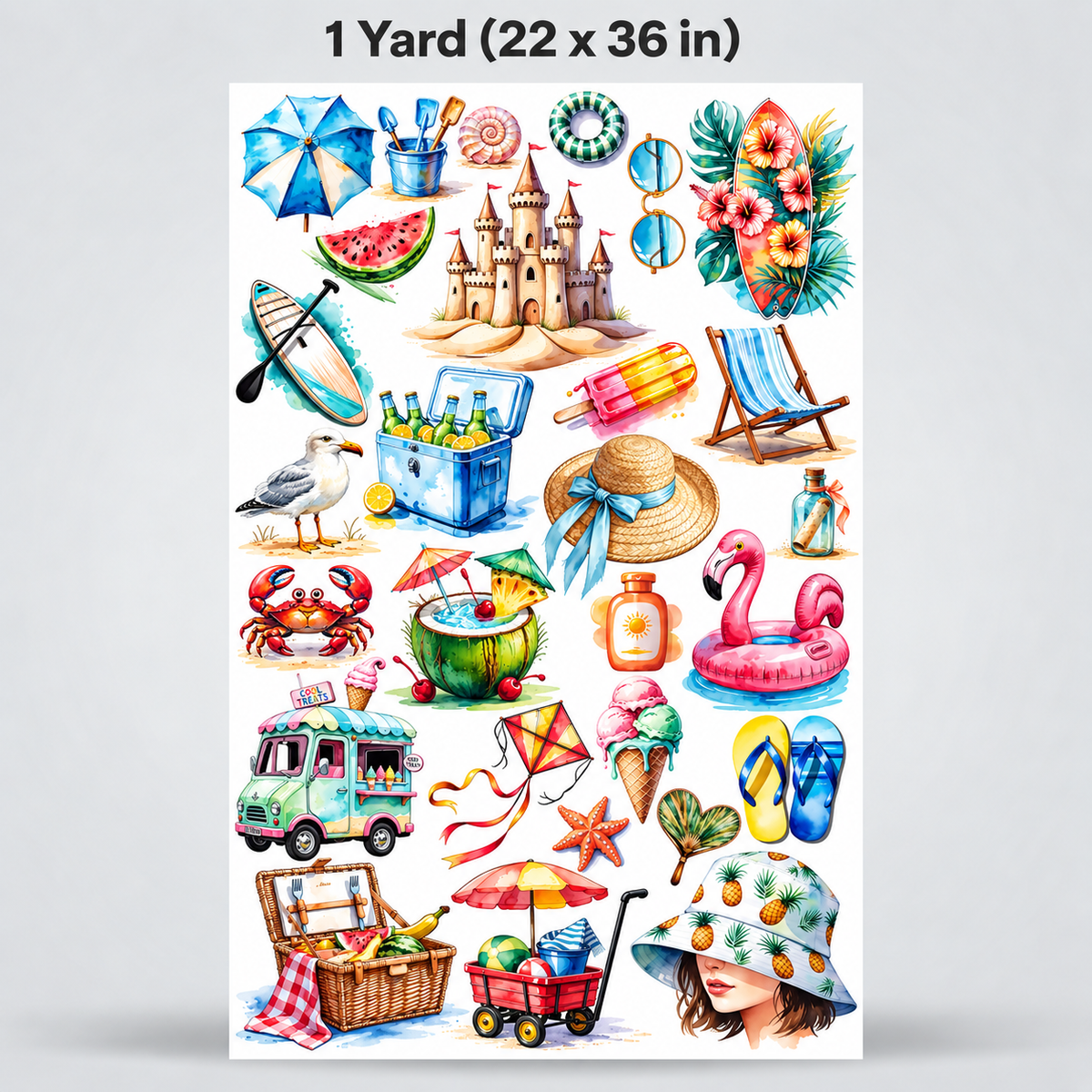 Printed DTF Sheets by Yards - Paradise Beach – Tropical Summer Designs