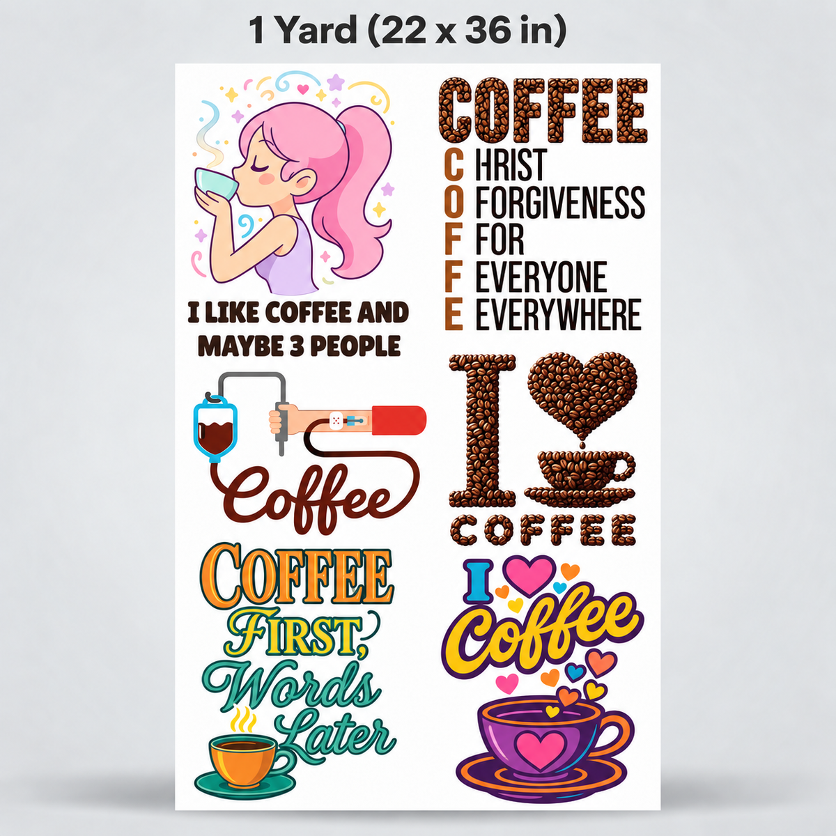 Printed DTF Sheets by Yards - Coffee Time Collection