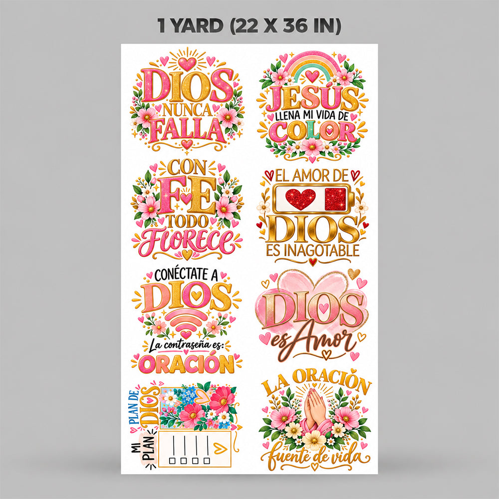Printed DTF Sheets by Yards - God & Jesus Inspirational Quotes, Floral Designs