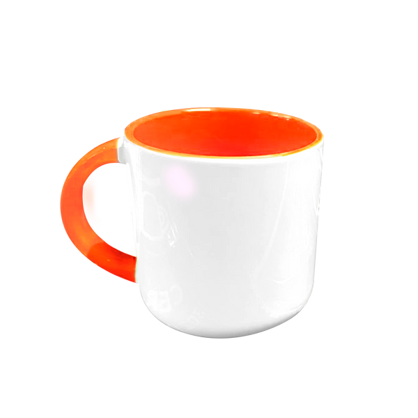 White mug 13oz round base orange internal and ada