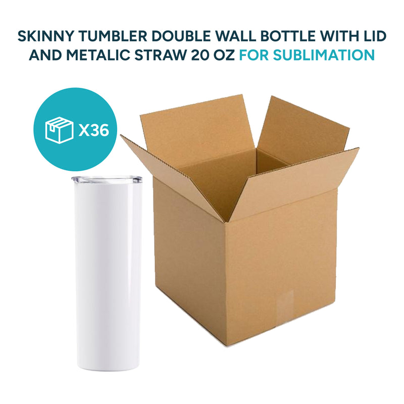 Skinny Tumbler Double Wall Bottle With Lid and metalic straw 20 Oz. (Unit and Box of 6,12,36)