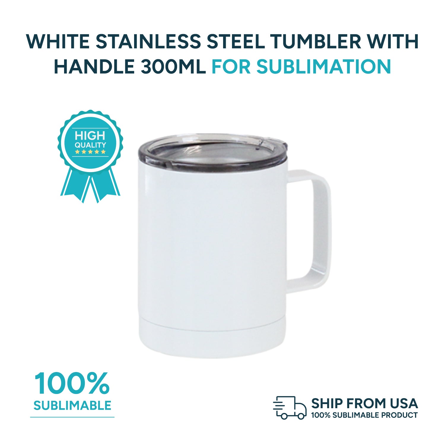 White stainless steel tumbler with handle 400 ml for sublimation