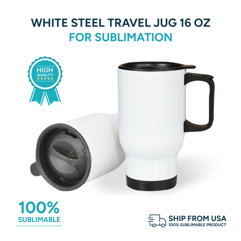 White steel travel jug for sublimation 16 oz (Unit and box of 6, 12 and 36 units)