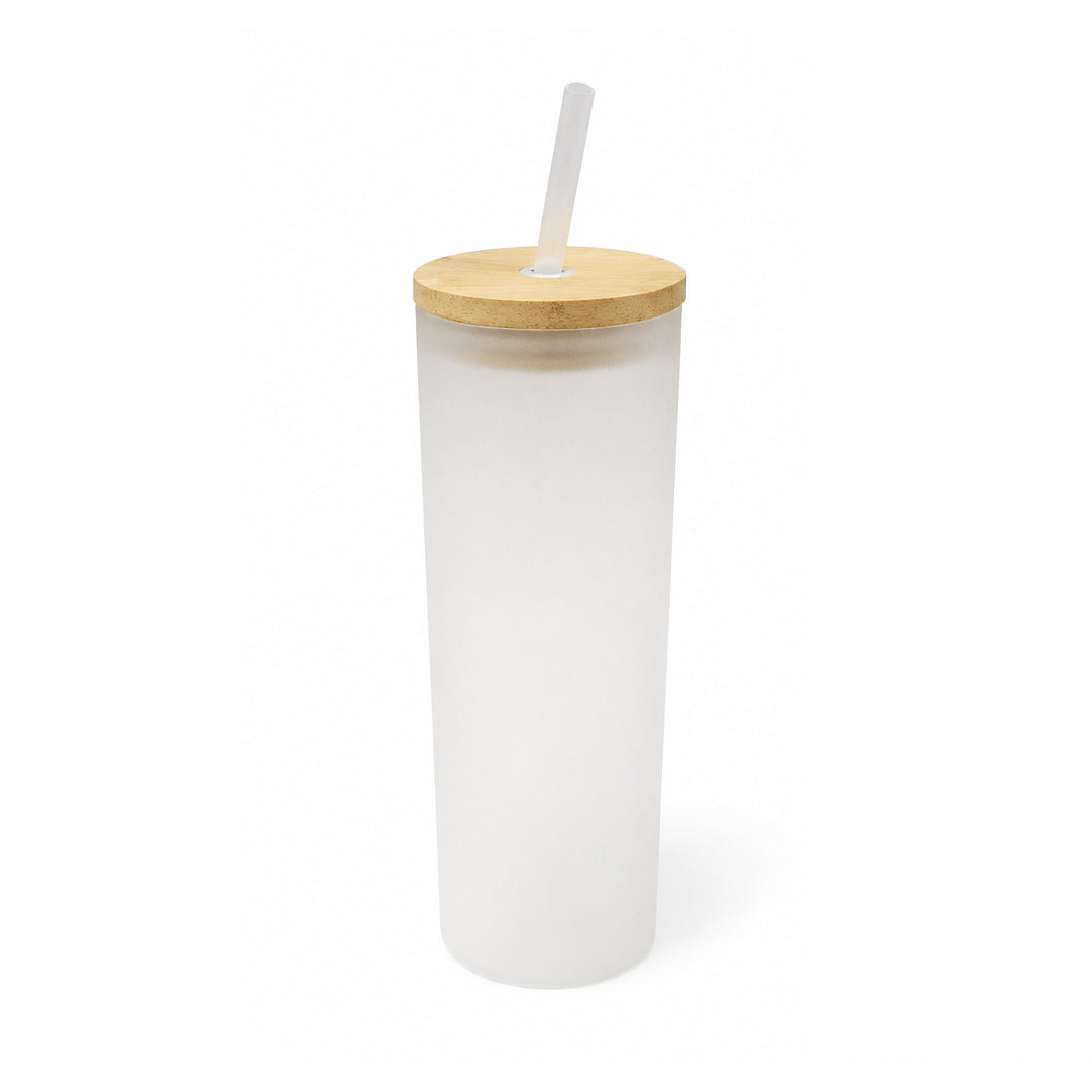 Skinny Glass Tumbler with Bamboo Lid and Straw for Sublimation | 690 mL