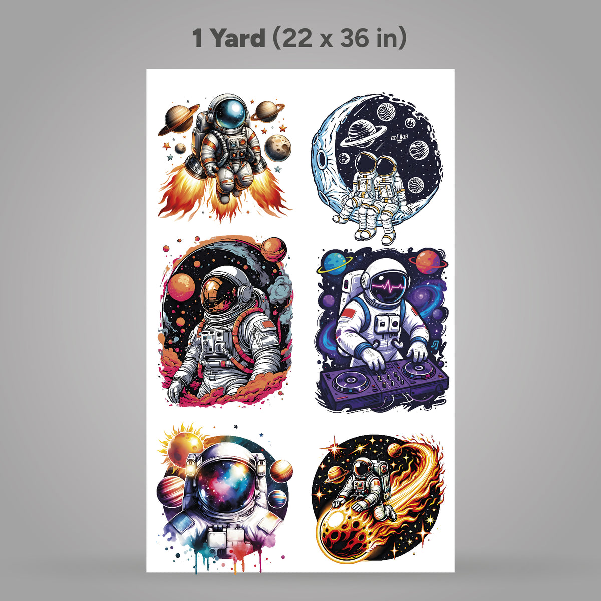 Printed DTF Sheets by Yards - Cosmic Astronauts & Space Vibes