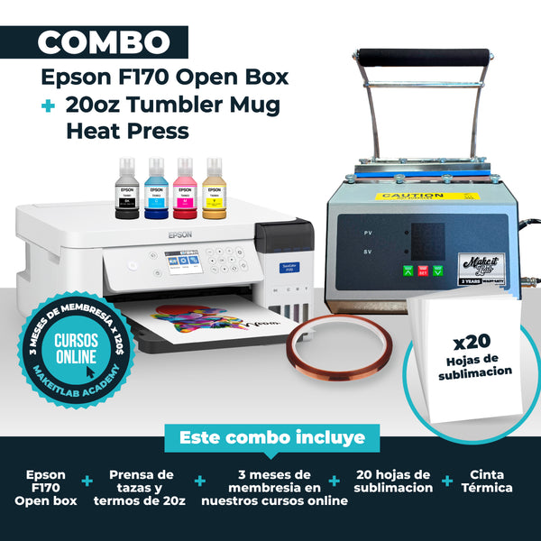 Combo Epson F170 Open Box and Make It Lab 20 Oz Tumbler Mug Heat Press Machine