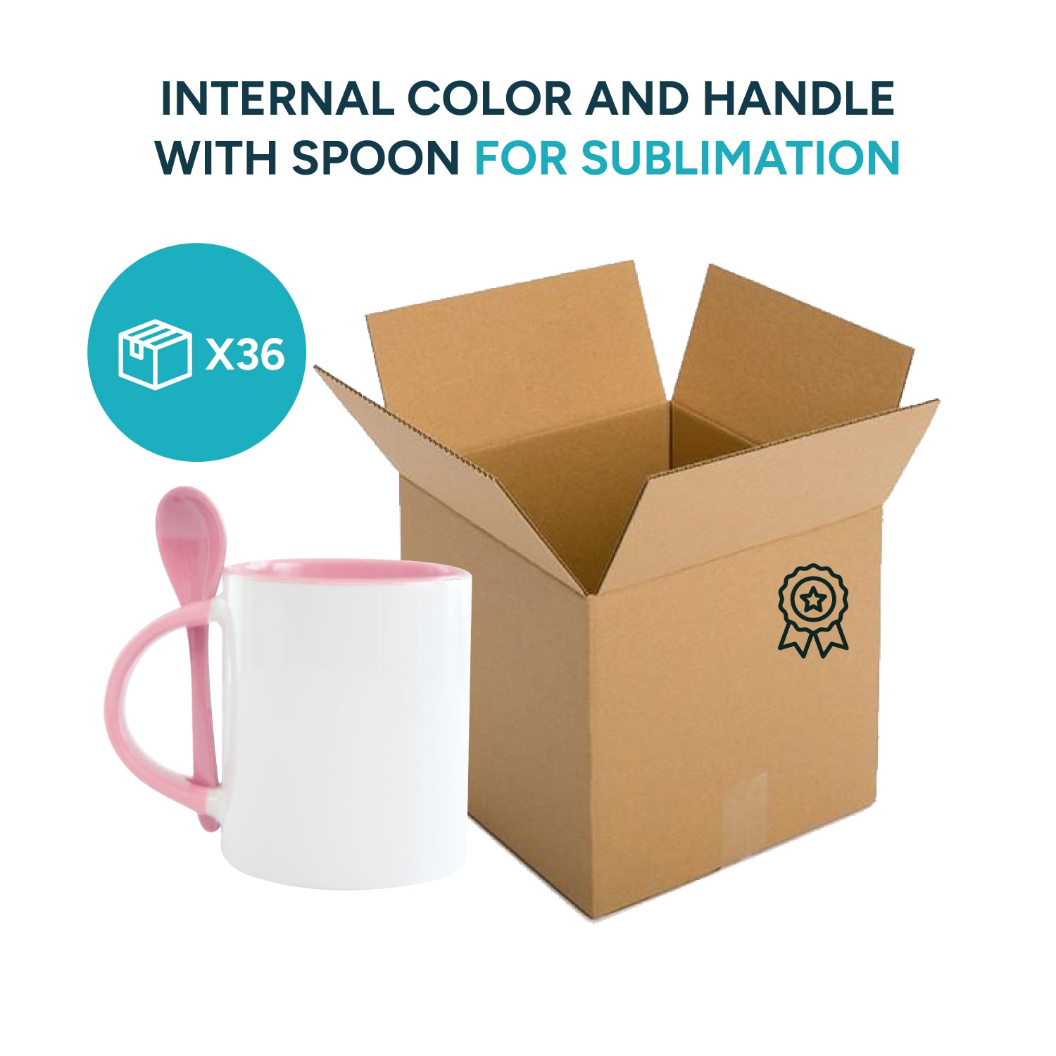 Mugs inside and colored spoon for sublimation 11 oz (Unit and box of 12 and 36 units)