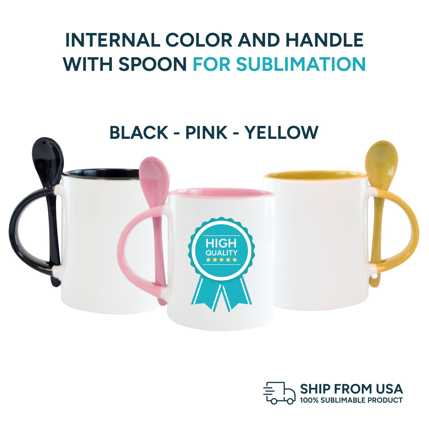 Mugs inside and colored spoon for sublimation 11 oz (Unit and box of 12 and 36 units)