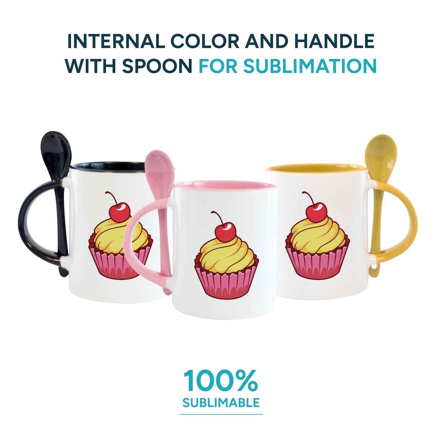 Mugs inside and colored spoon for sublimation 11 oz (Unit and box of 12 and 36 units)