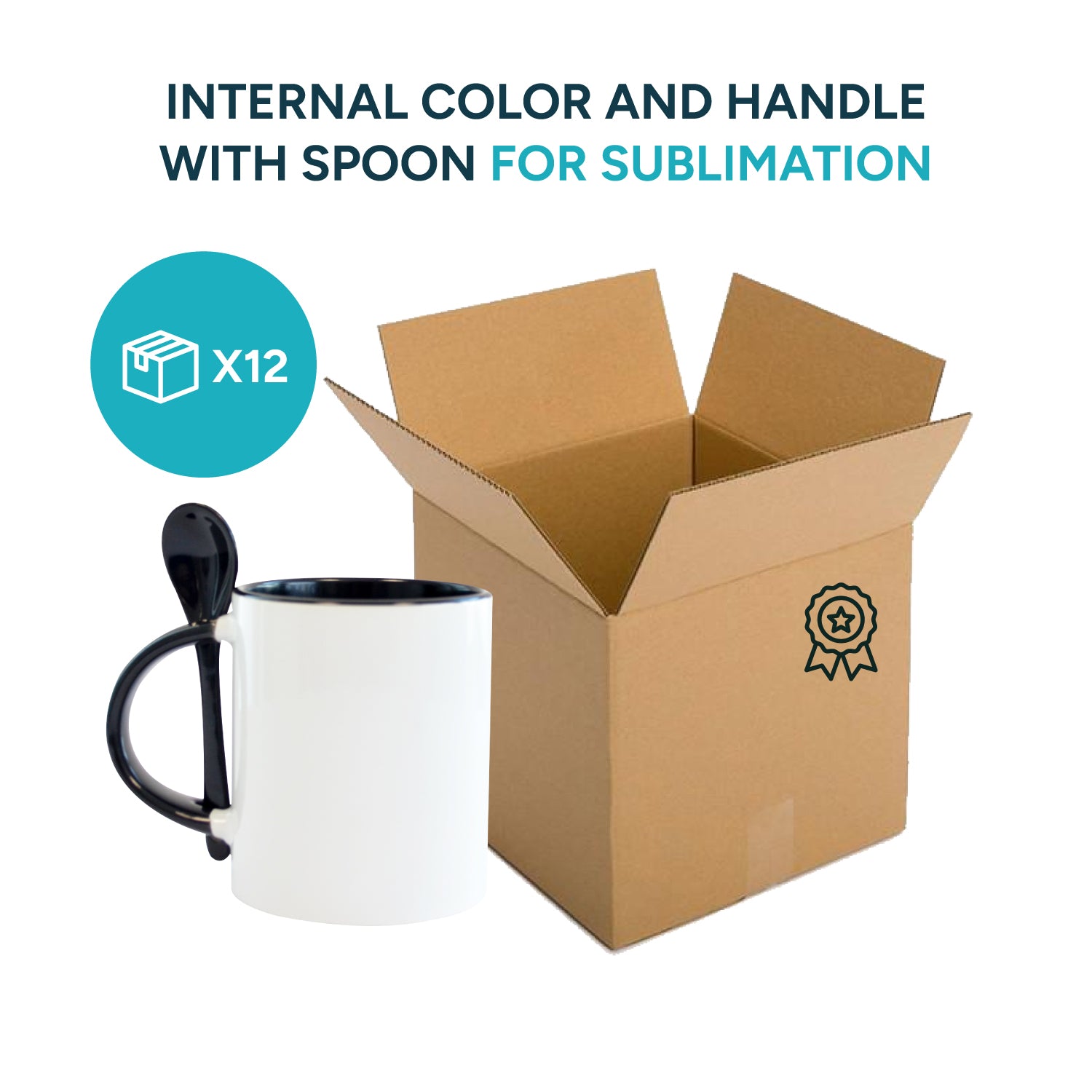 Mugs inside and colored spoon for sublimation 11 oz (Unit and box of 12 and 36 units)