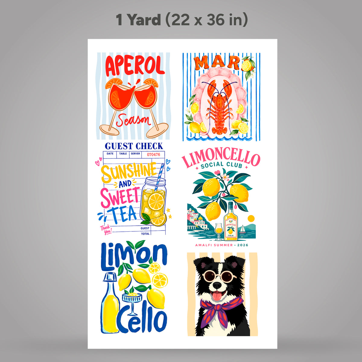 Printed DTF Sheets by Yards - Italian Coastal Summer – Lemons, Seafood & Dolce Vita