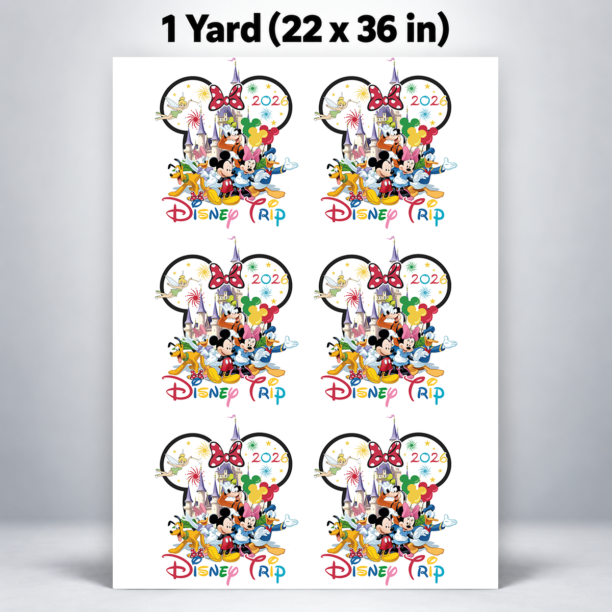 Printed DTF Sheets by Yards - Magical Theme Park Trip - Family Vacation