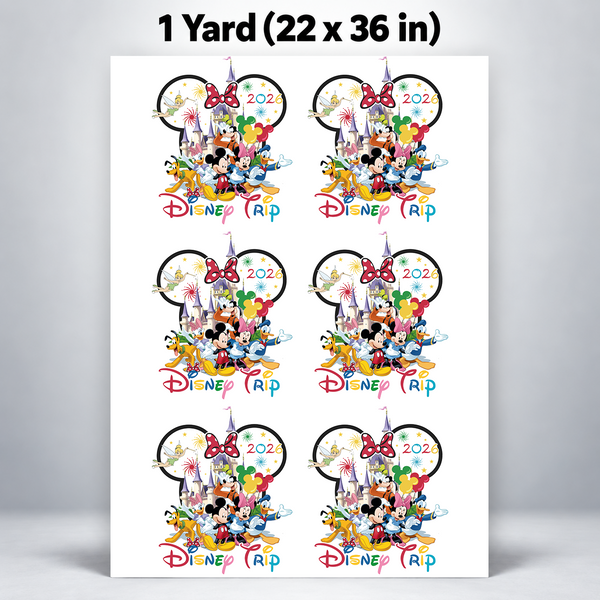 Printed DTF Sheets by Yards - Magical Theme Park Trip - Family Vacation