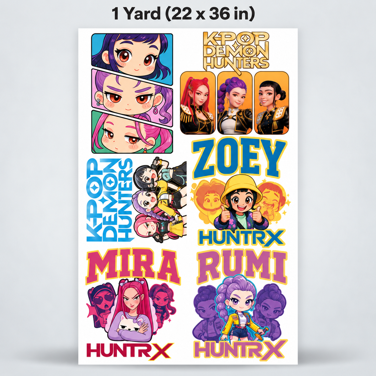 Printed DTF Sheets by Yards - K-Pop Demon Hunter Inspired  Girl Power