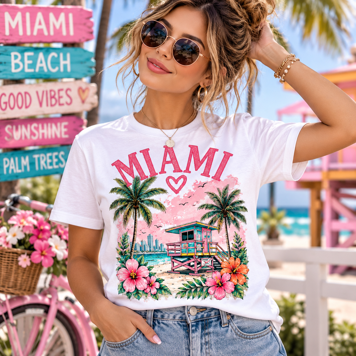 Printed DTF Sheets by Yards - Retro Miami Tropical DTF Transfers – Florida Beach & Good Vibes Collection