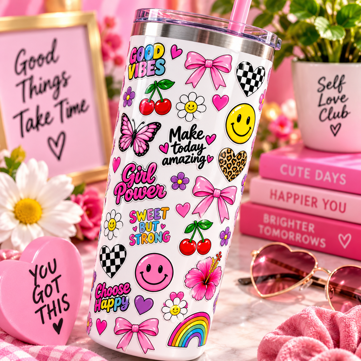 UV DTF Sticker Pack - Pink Happy Vibes – Cute Coquette & Positive Designs