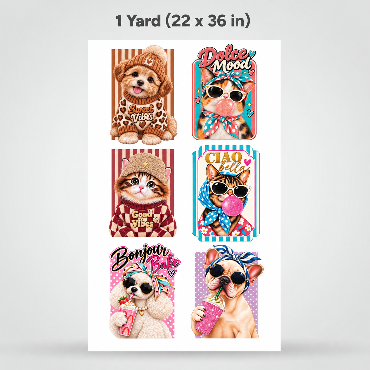 Printed DTF Sheets by Yards - Retro Cute Pets DTF Sheet Transfers – Sweet Vibes Cats & Dogs
