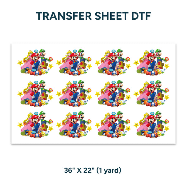 Printed DTF Sheets by Yards - Mario Bross