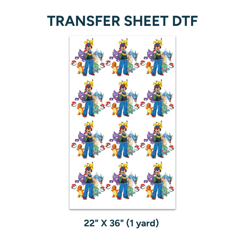 Printed DTF Sheets by Yards - Pokemon design 2