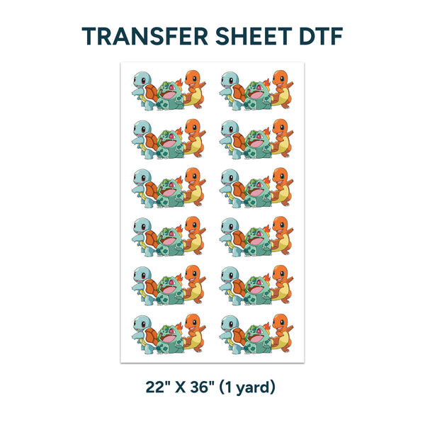 Printed DTF Sheets by Yards - Pokemon design 1