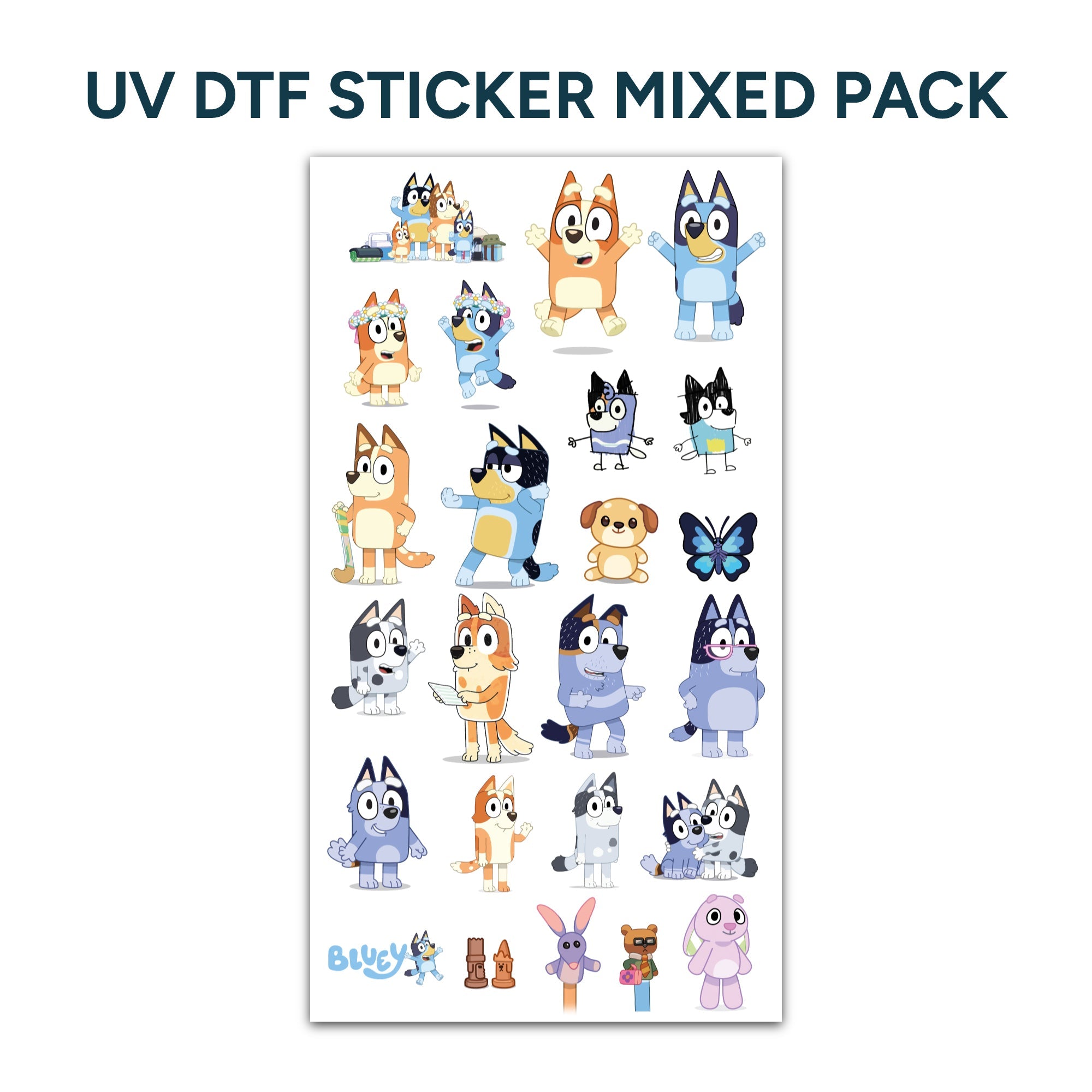 UV DTF Sticker Pack Bluey: Fun-Filled Adventures in Blue Style!