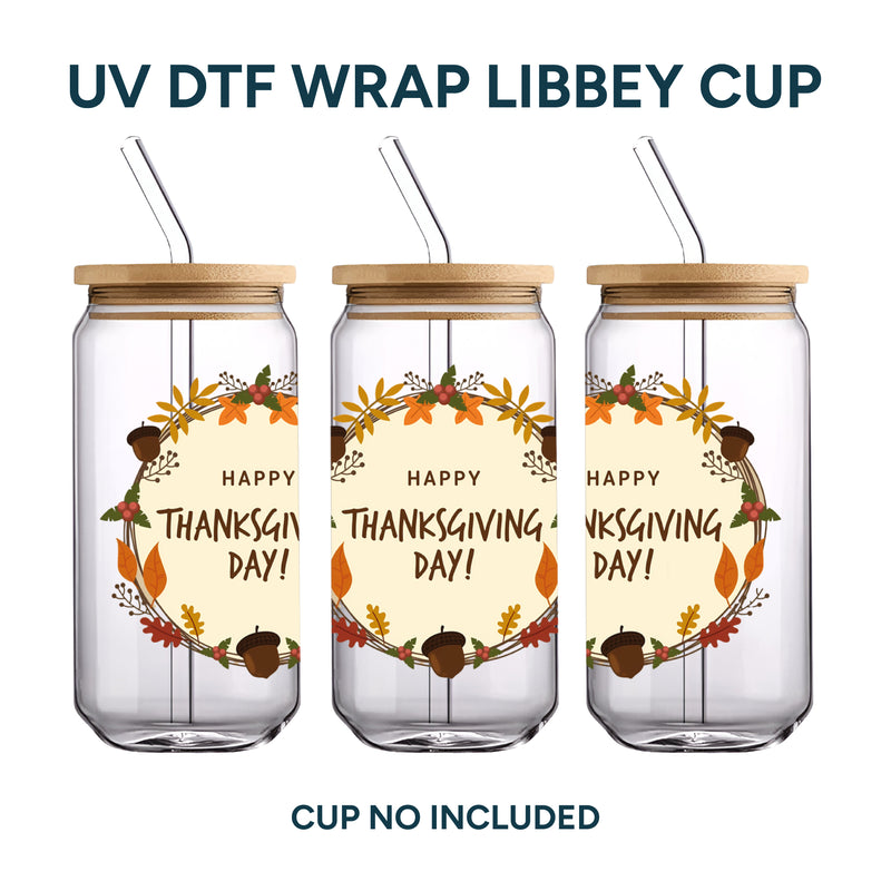 UV DTF WRAP LIBBEY CUP -  Thanksgiving design 2