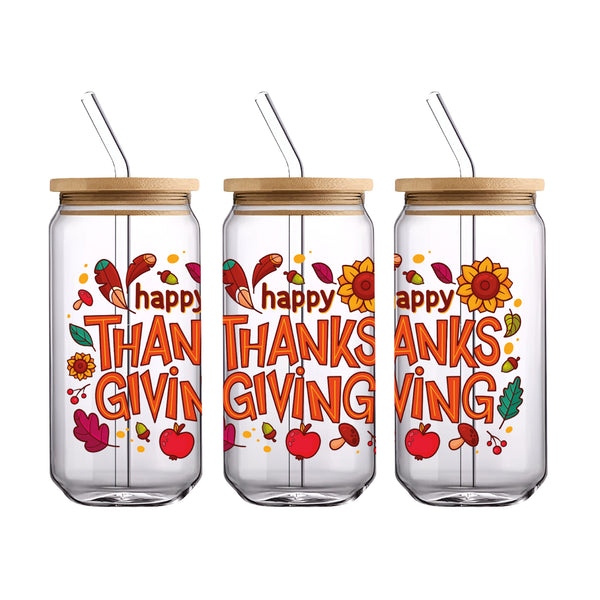 UV DTF WRAP LIBBEY CUP -  Thanksgiving design 3