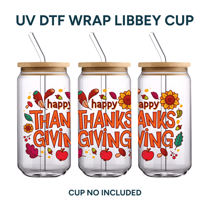 UV DTF WRAP LIBBEY CUP -  Thanksgiving design 3