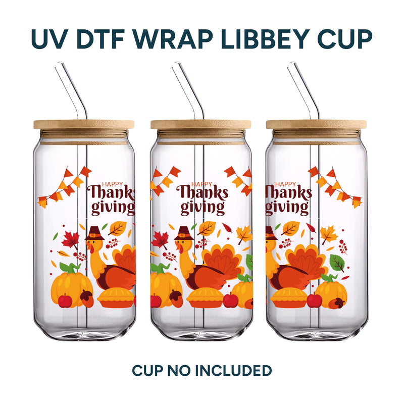 UV DTF WRAP LIBBEY CUP -  Thanksgiving design 4