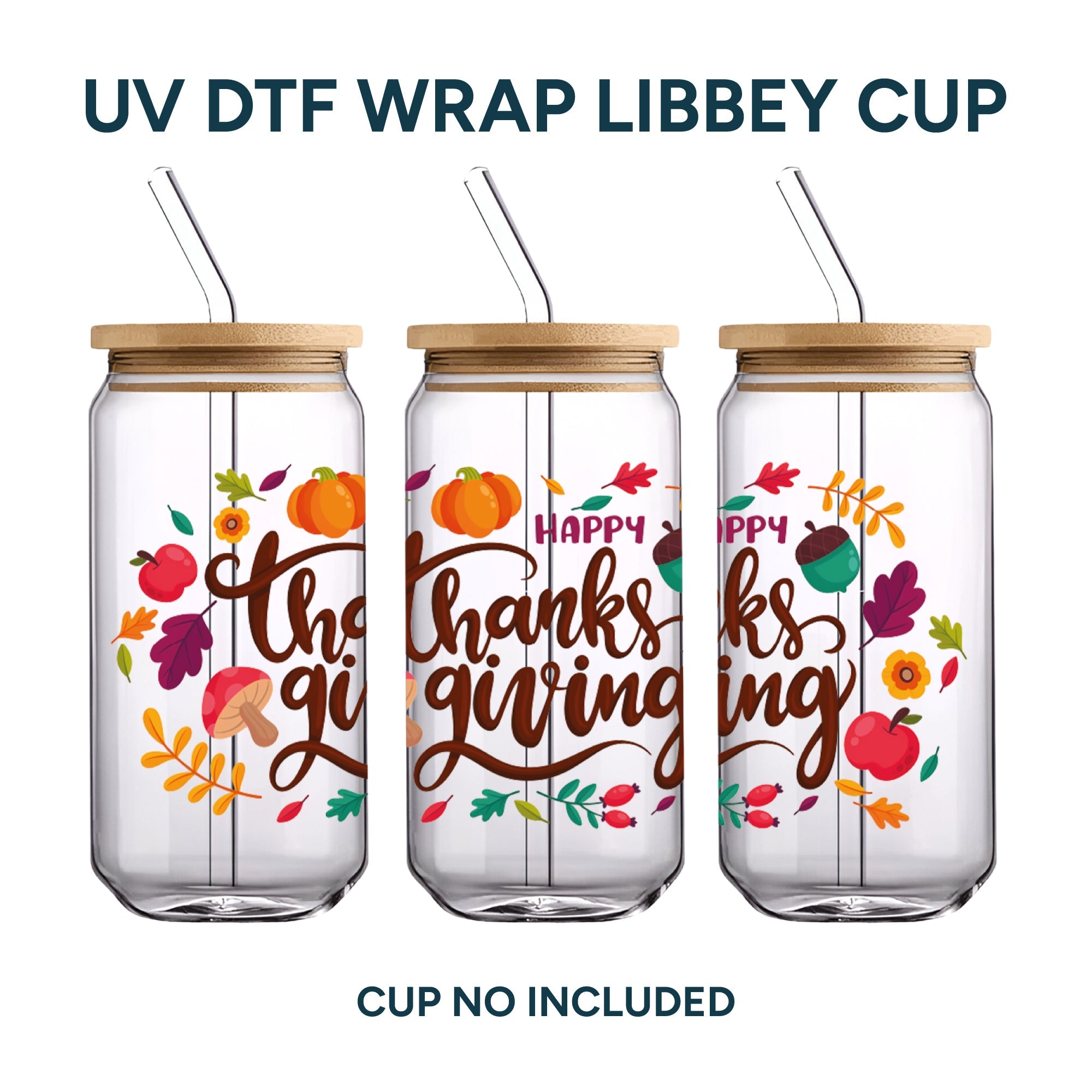 UV DTF WRAP LIBBEY CUP -  Thanksgiving design 5