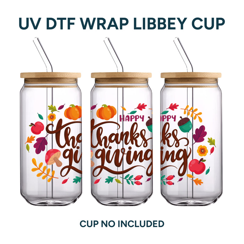 UV DTF WRAP LIBBEY CUP -  Thanksgiving design 5