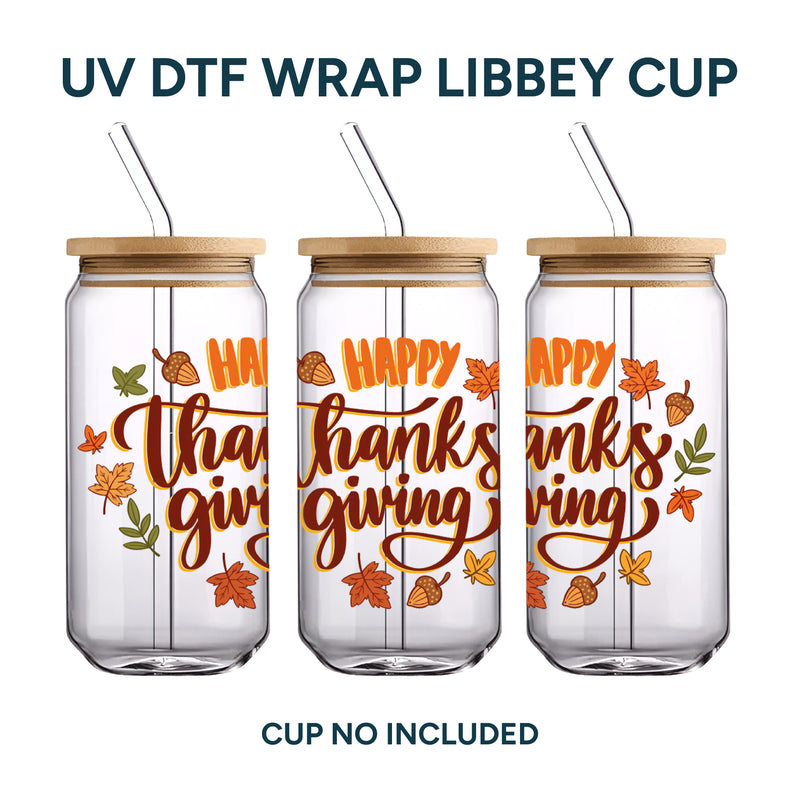 UV DTF WRAP LIBBEY CUP -  Thanksgiving design 7