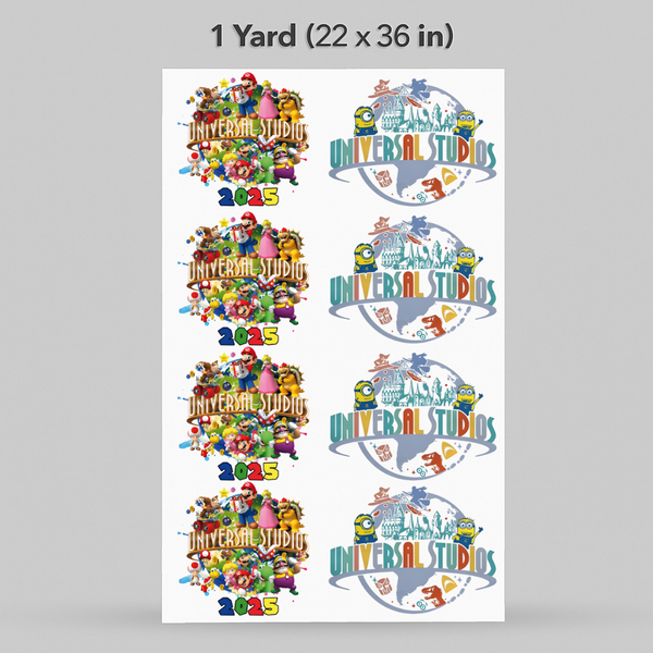 Printed DTF Sheets by Yards -Universal studios Trip