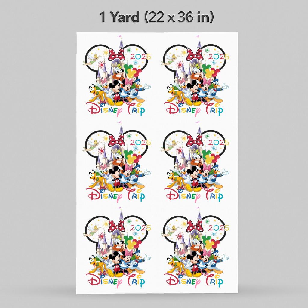 Printed DTF Sheets by Yards - Disney Trip