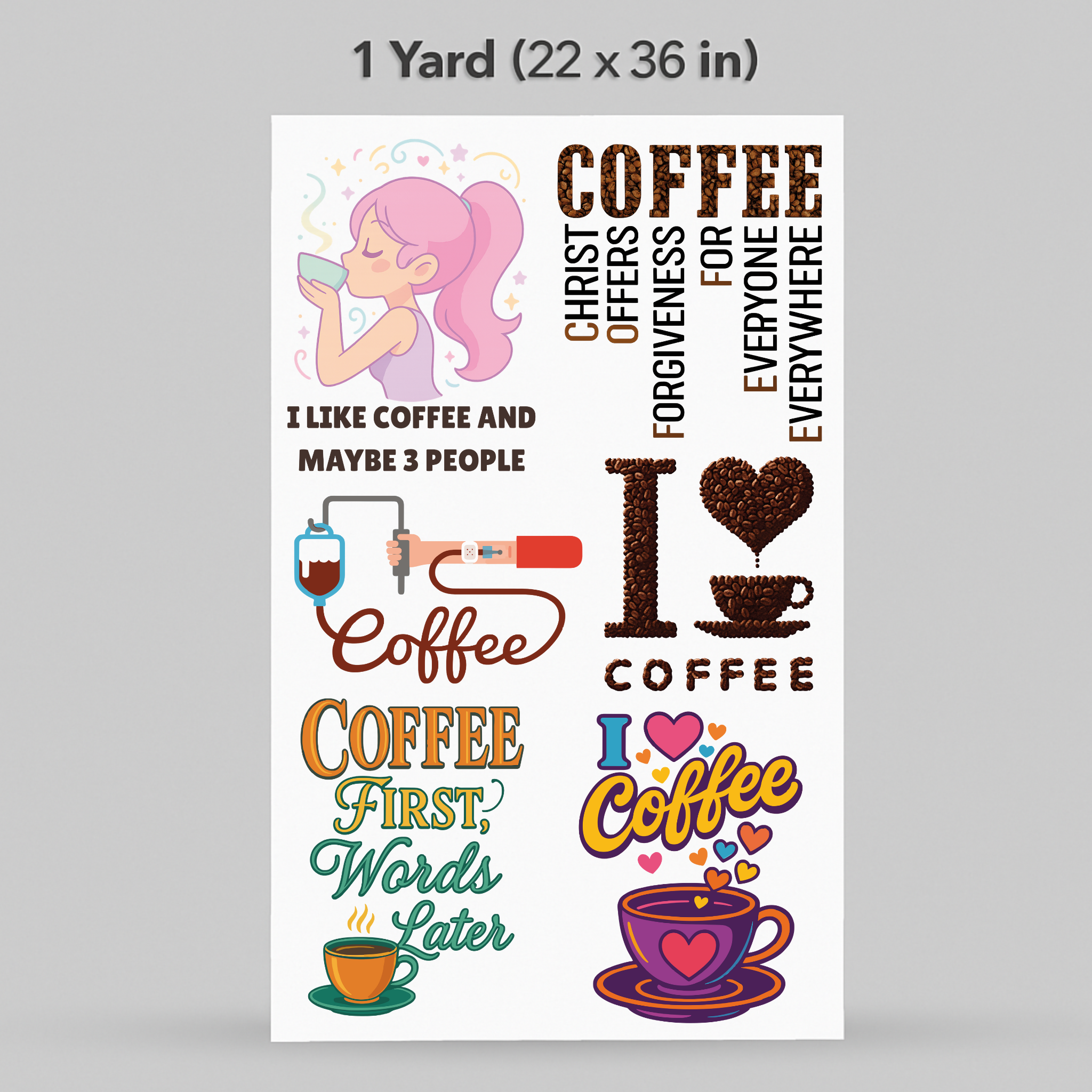 Printed DTF Sheets by Yards - Coffee